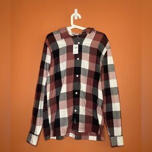 NWT Hollister Long Sleeve Flannel Shirt with Hood Mens Size M